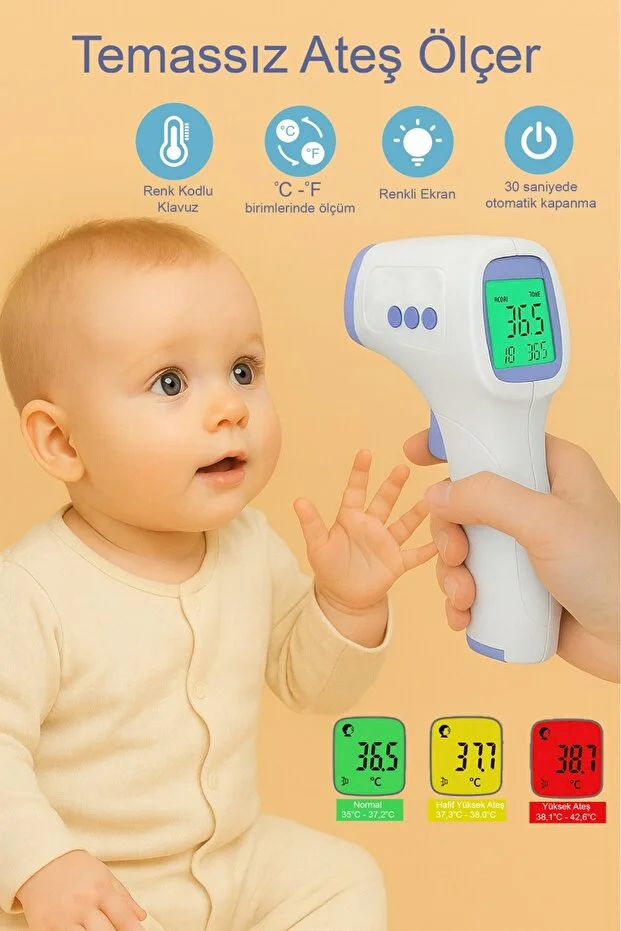 Medikal Temassız Alından Dijital Ölçer Termometre Temassız Ateş Ölçer